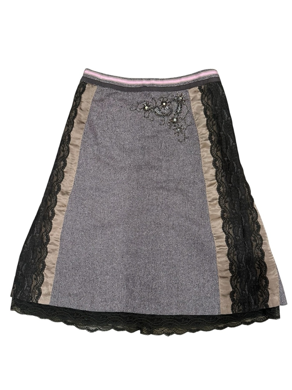 elevenses Pink & Brown A-Line Skirt with Lace. Size: 6 Women’s